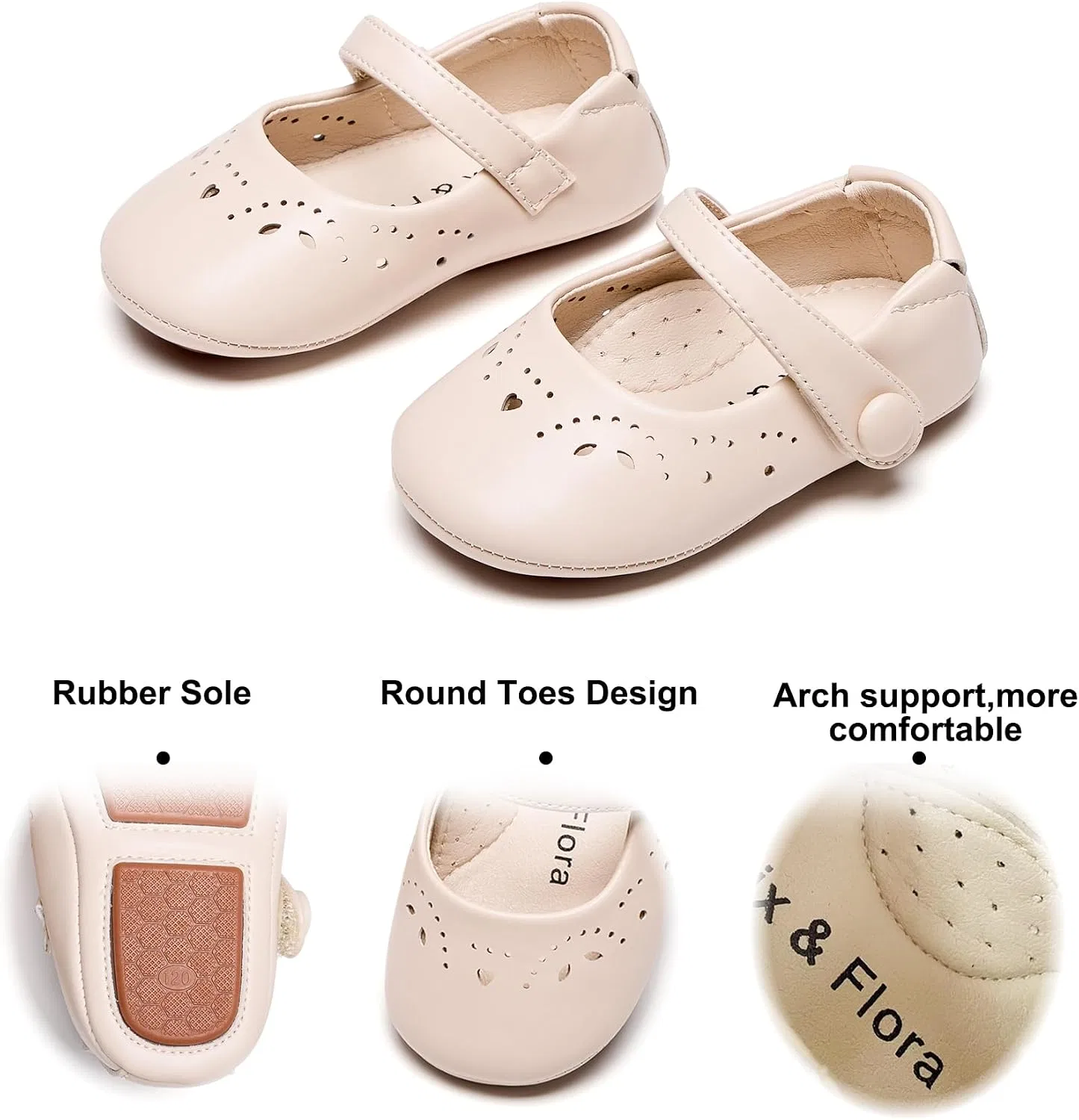 Детские туфли Мэри Джейн на мягкой подошве Moccasins Rubber Sole Crib Shoes Felix & Flora, Beige — фото 4