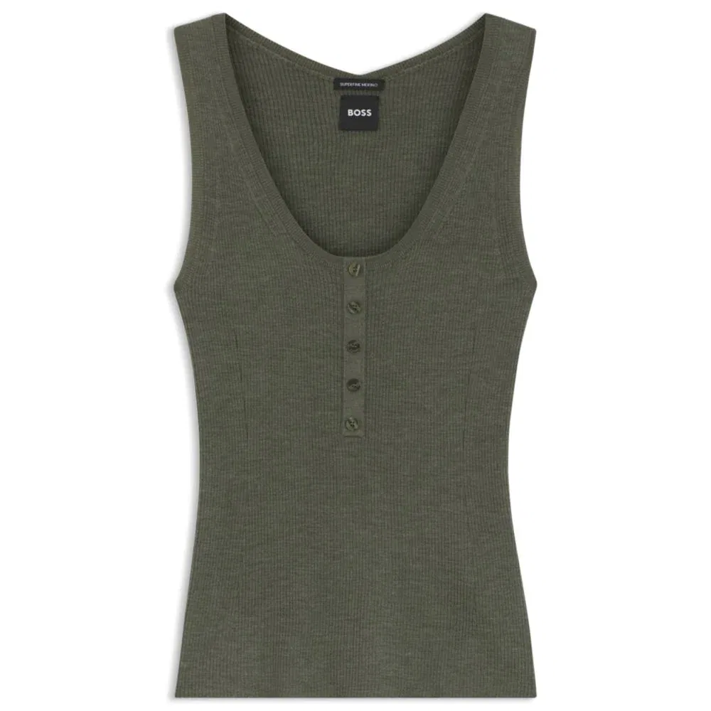 Женский топ без рукавов из мериносовой шерсти BOSS, Dark Green
