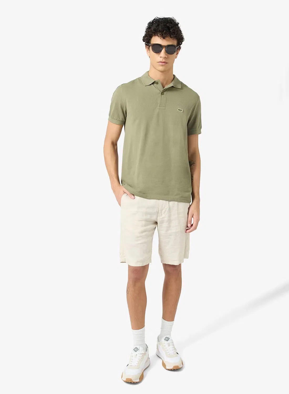 Поло с полосатым поясом Regular fit Lacoste, хаки — фото 4