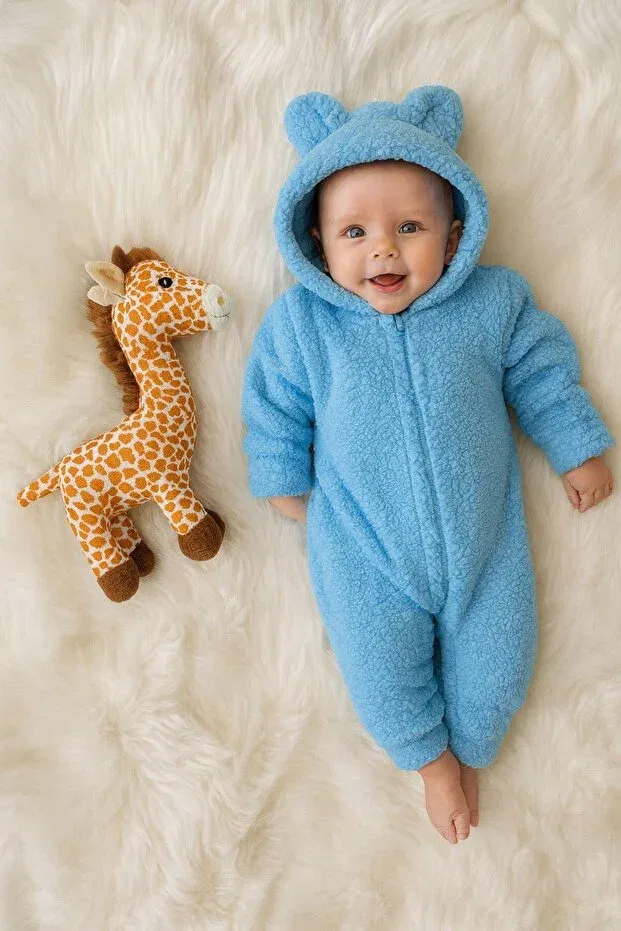 Детский комбинезон с капюшоном с принтом Lamb Plush Jumpsuit Baby Set Mai Perla, Blue