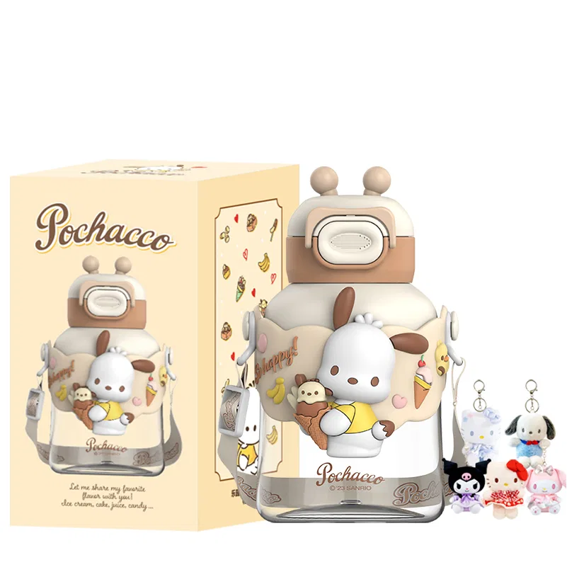 Детская бутылка для воды с трубочкой из тритана, с брелоком, 700 мл, Pochacco, Sanrio, Multicolor