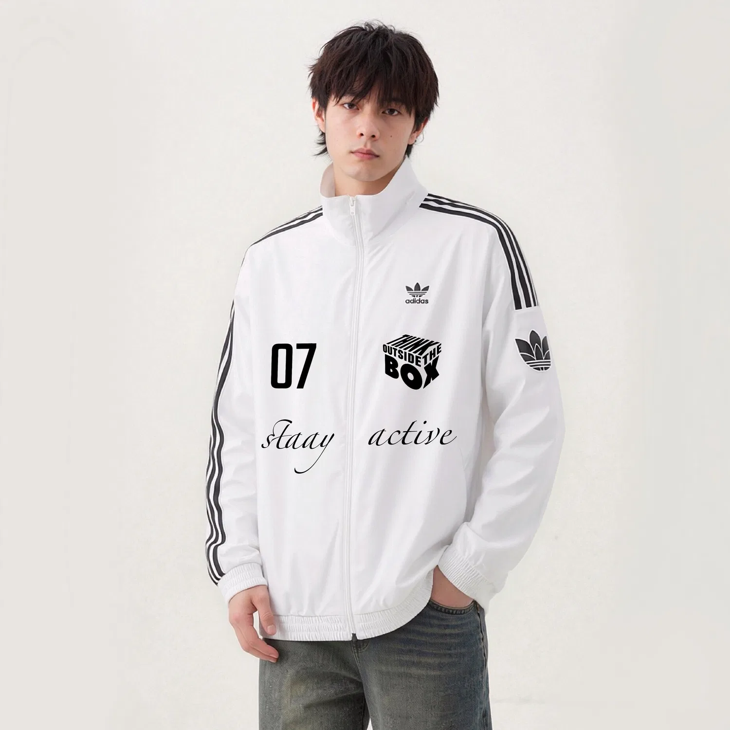Куртка Retro Trefoil, Adidas Originals, White — фото 4