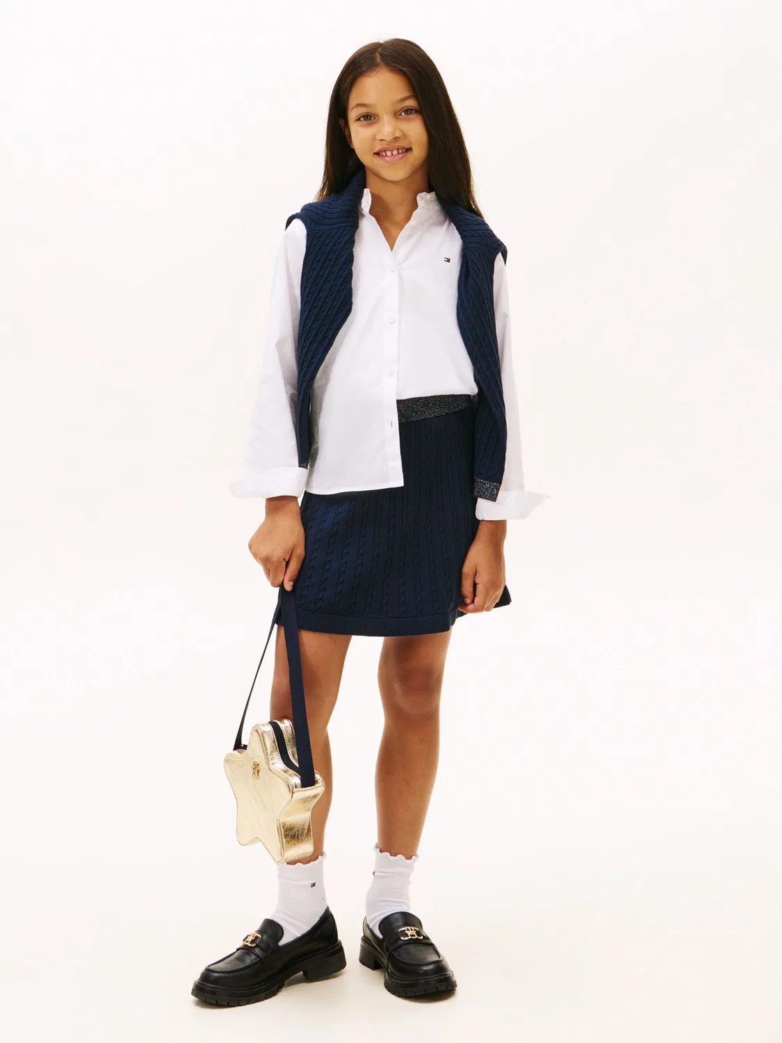 Юбка мини трикотажная с блестящим поясом Tommy Hilfiger, синяя — фото 3