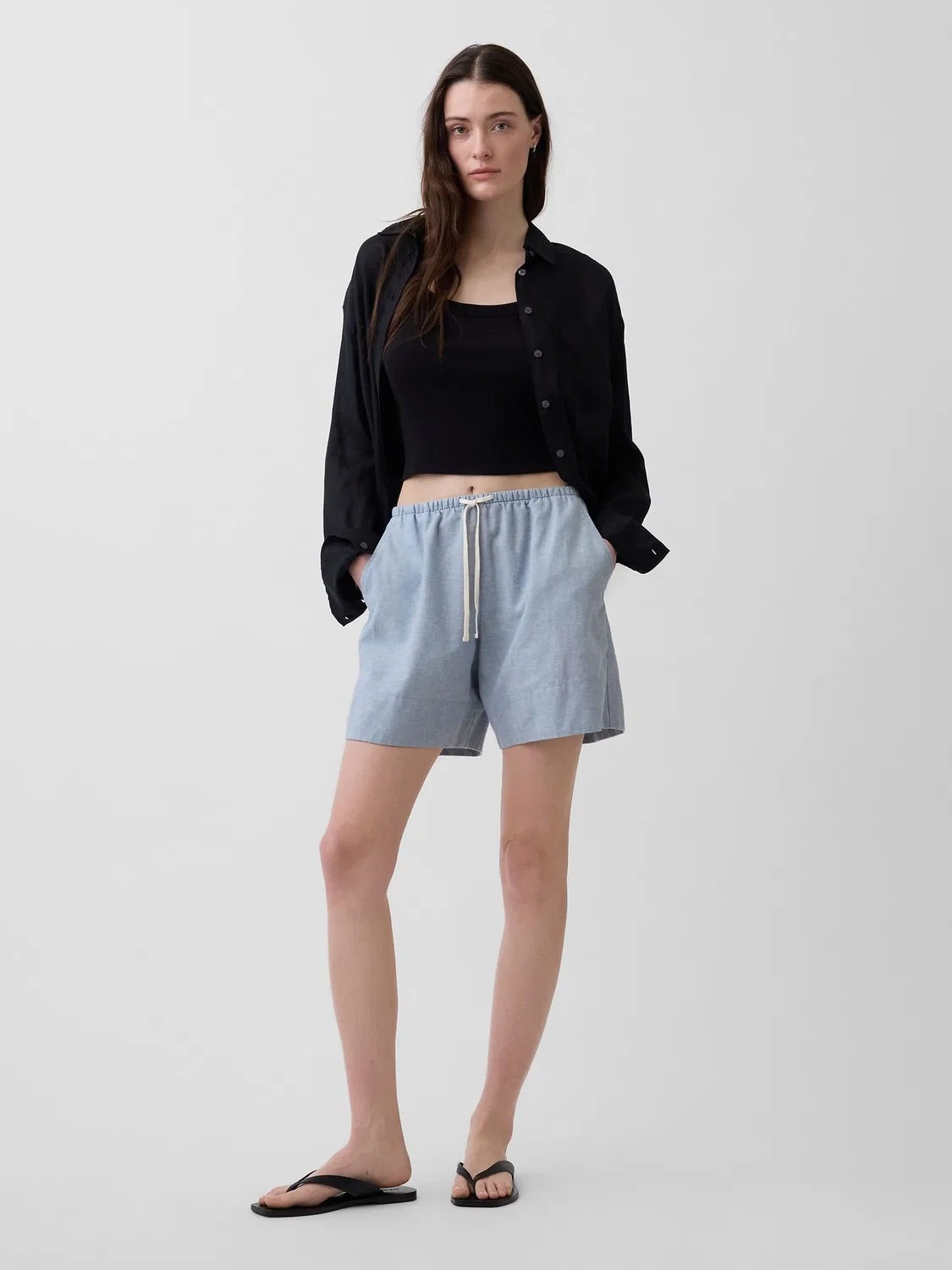 Шорты из льняной смеси, свободная посадка Gap, синие — фото 4