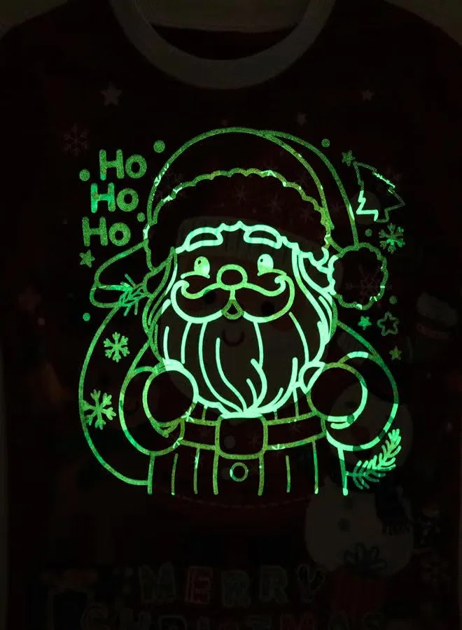 Комплект пижамы с новогодним принтом Santa glow Babyqlo, разноцветный — фото 3