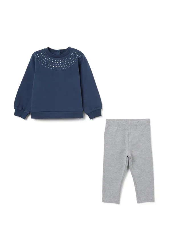 Комплект с пайетками - леггинсы - брюки, хлопок, Set with sequins, Ovs grey, синий/серый