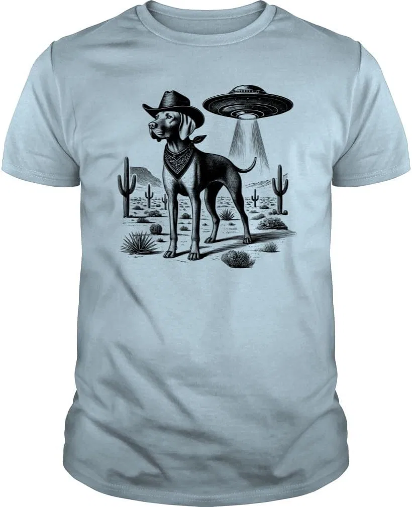 Мужская футболка с принтом Vintage Retro Vizsla UFO Western Country Wild West Dog Mom Dad, светло-синий