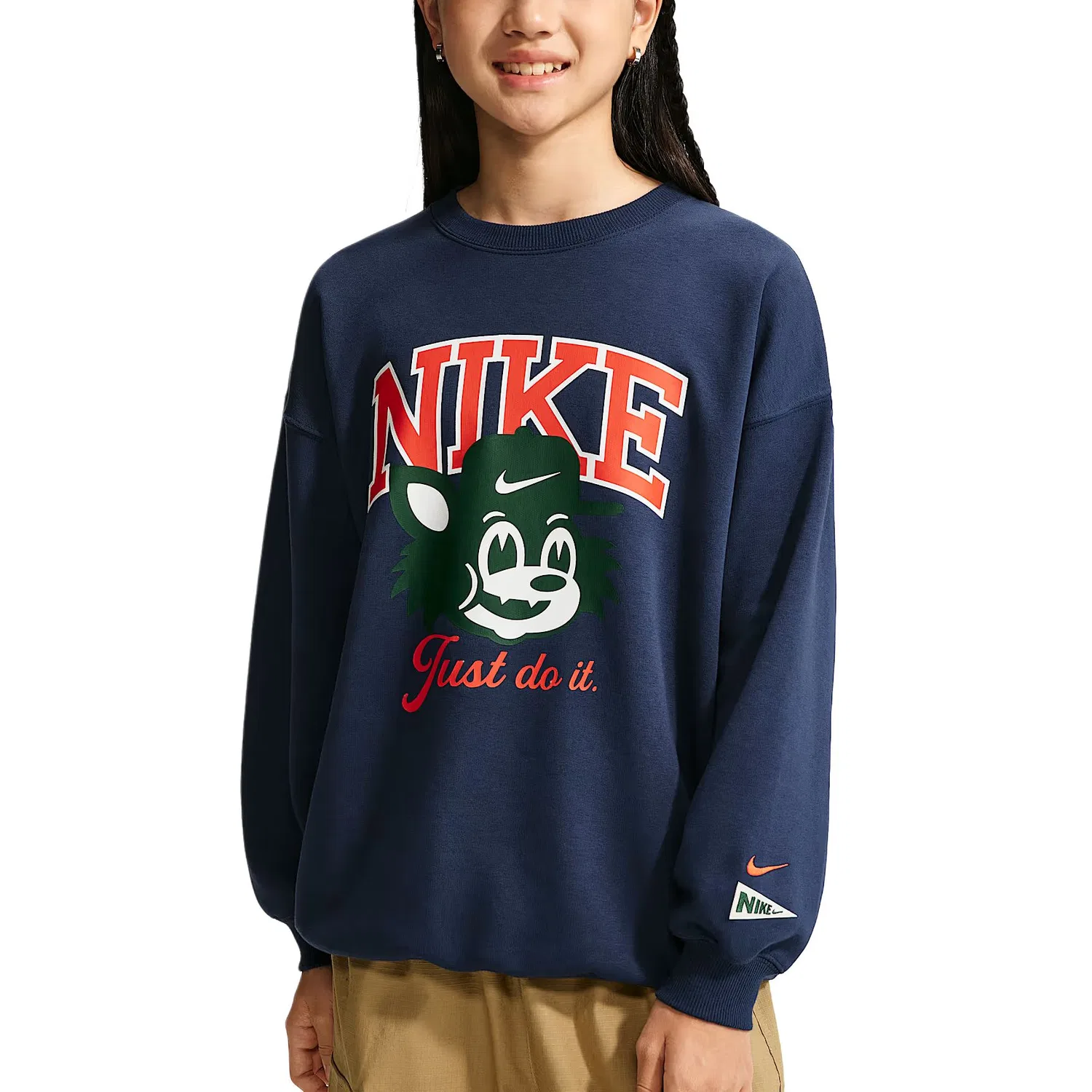 Детский свитшот с начесом Oversize Style Fleece Lined Crew Neck Nike, Dark Navy Blue