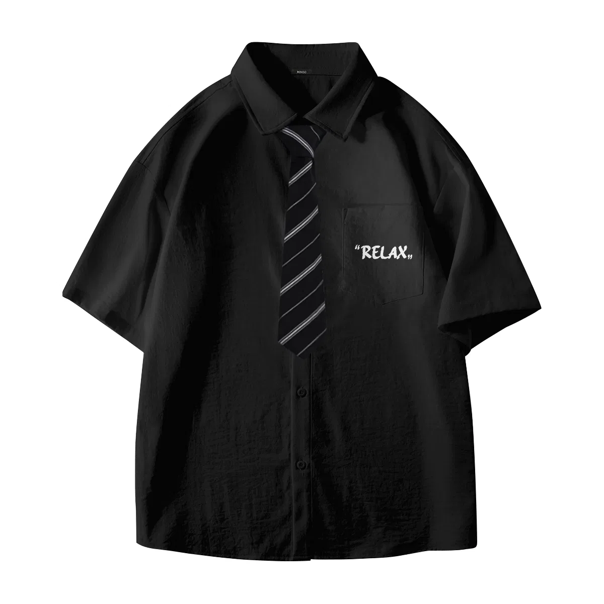 Детская рубашка с принтом Magic Text Chest Logo MINISO, Black With Magic Text Chest Logo