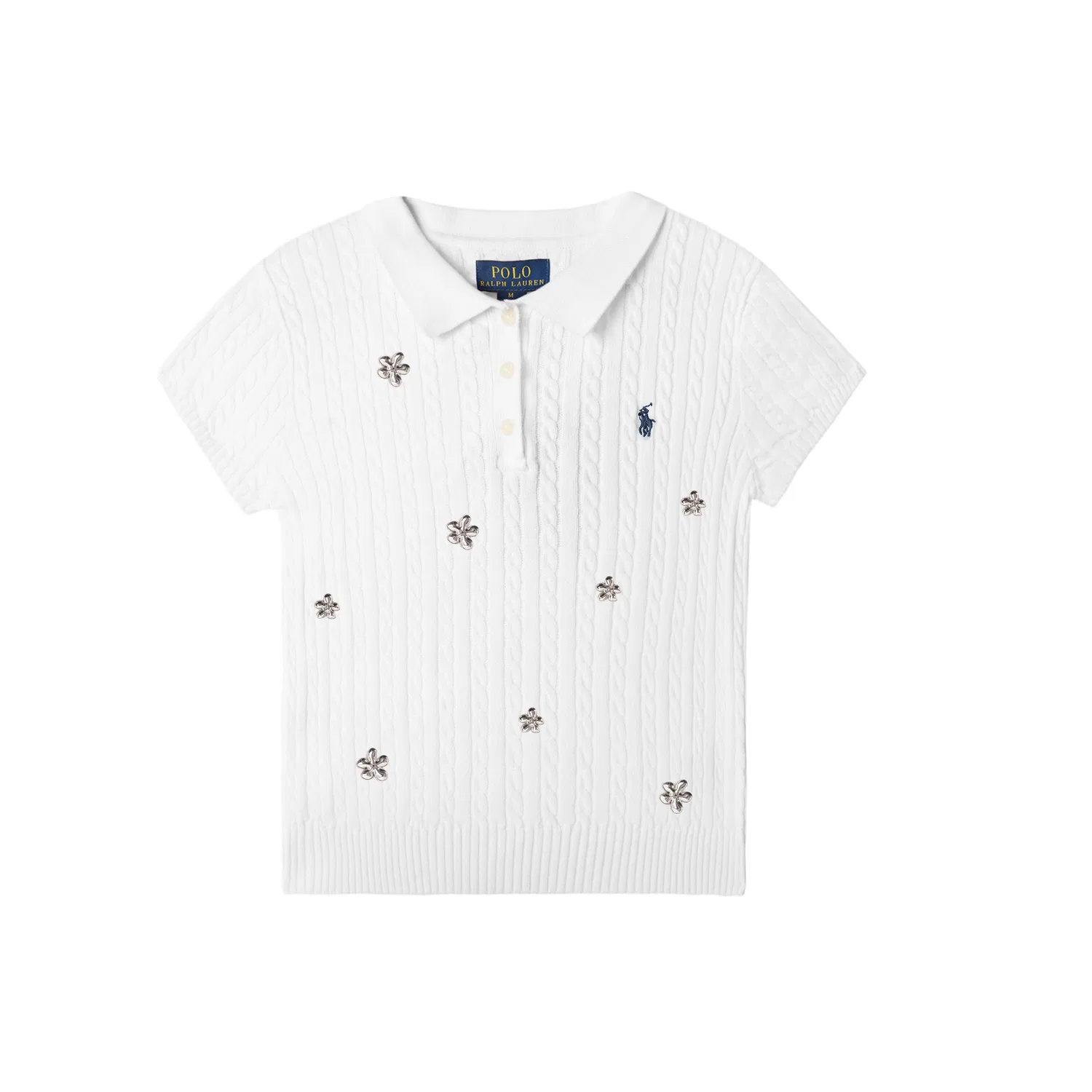 Детский свитер с воротником-поло, белый, с вышивкой, Plain Rare Flower, Polo Ralph Lauren — фото 3