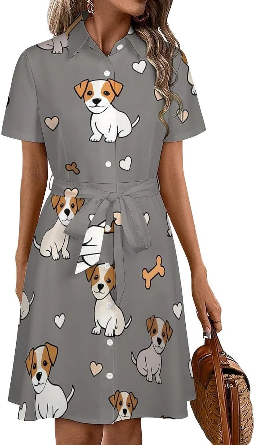 Женское платье-рубашка с принтом Jack Russell Terrier, Multicolor