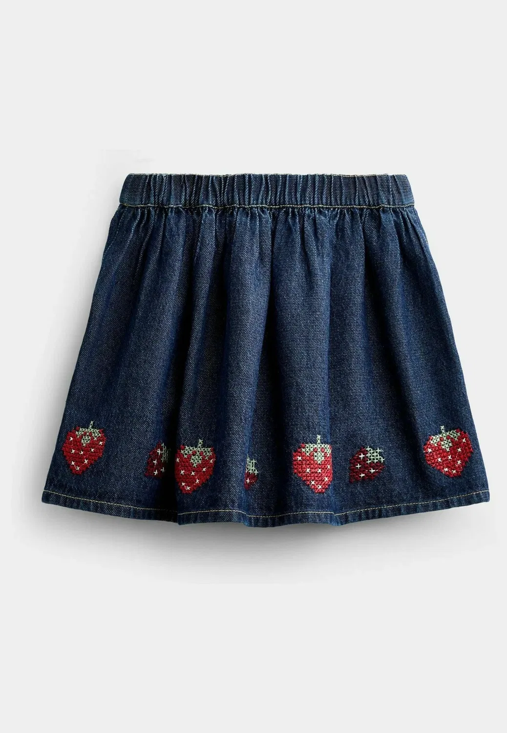 Джинсовая юбка с вышивкой крестиком - юбка А-силуэта Jojo Maman Bébé, Denim Blue Strawberry — фото 2