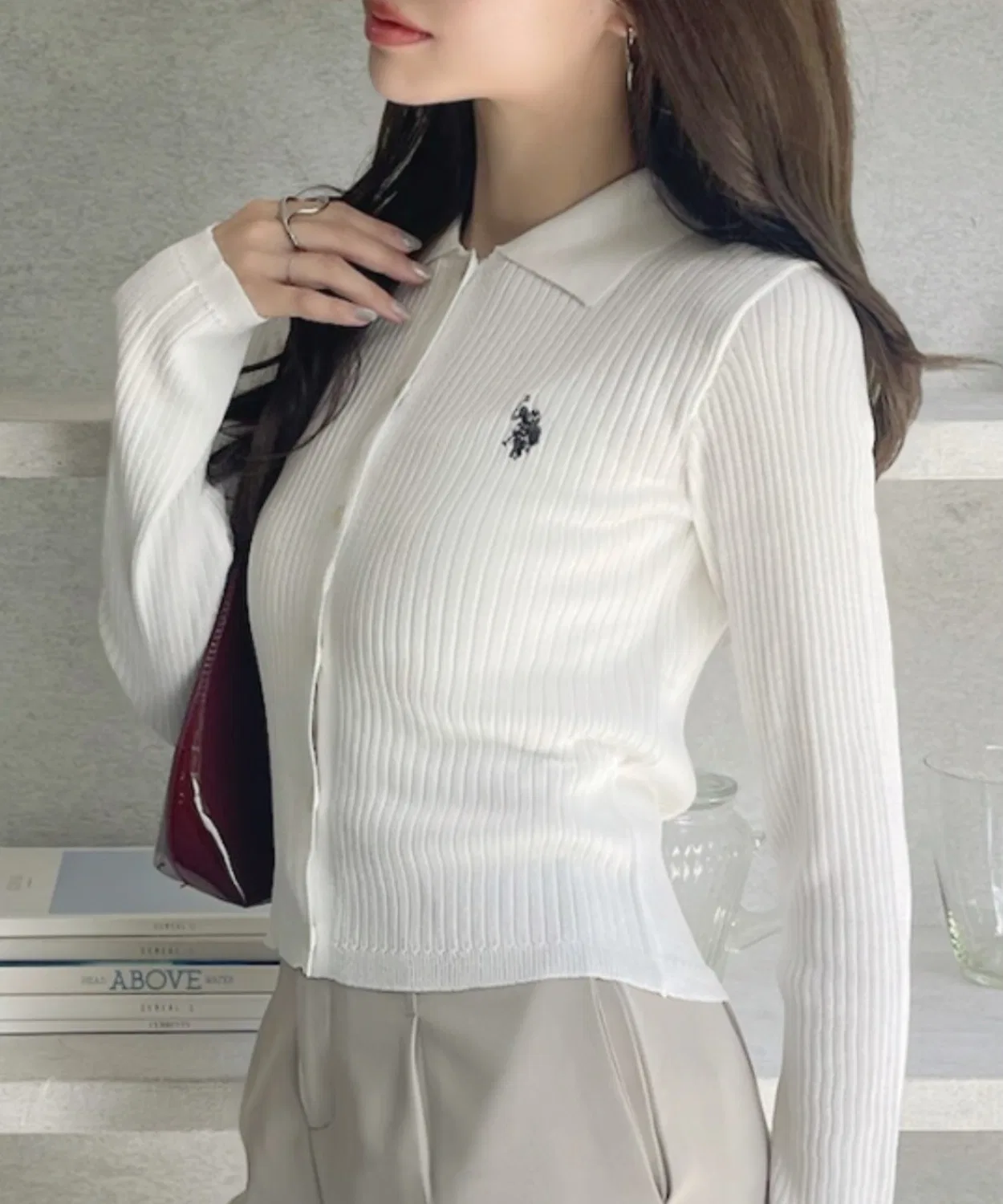 Женский вязаный кардиган-поло с длинным рукавомU.S. POLO ASSN., Желтый — фото 3