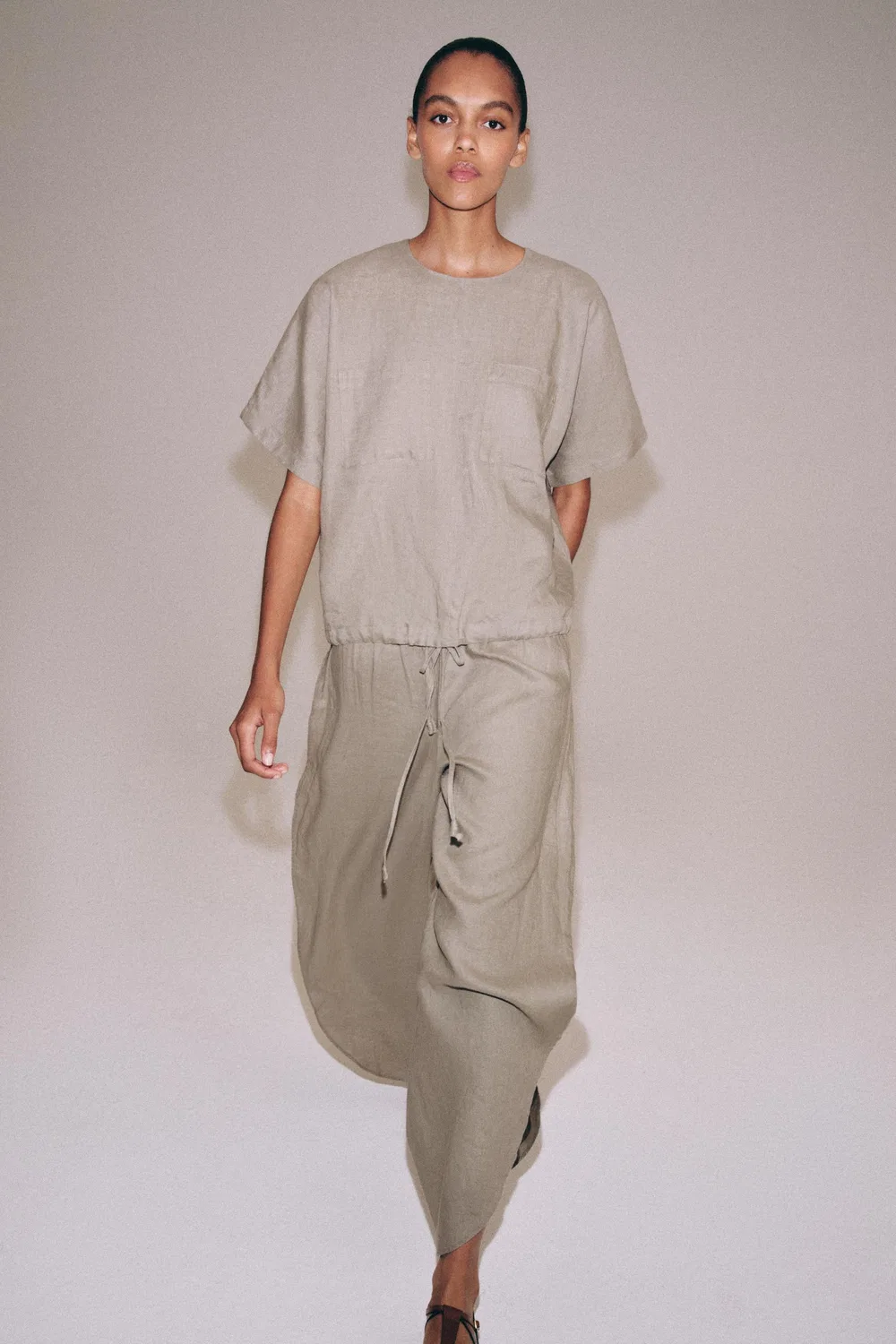 Топ из 100% льна с завязками от ZW COLLECTION ZARA, Brown/Taupe — фото 4