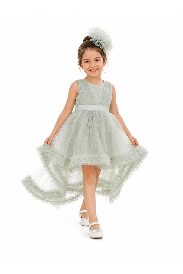 Детское платье для девочек с принтом Grenli Puffy Skirt Babyhola, Green — фото 4