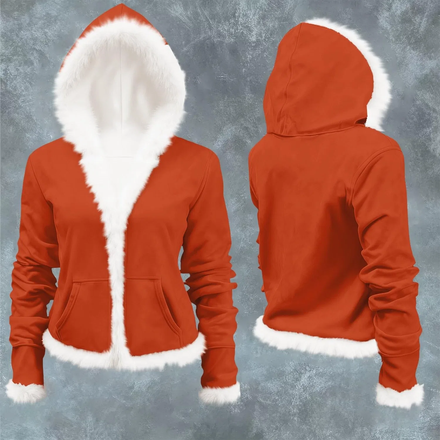 Женское пальто с флисовой подкладкой и отделкой из искусственного меха, Orange — фото 4