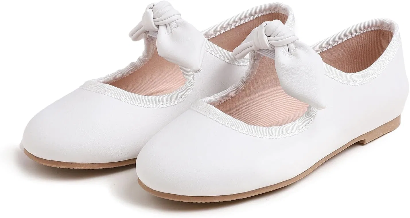 Детские туфли для девочек с пряжкой FEVERSOLE, Vegan Leather Bow Elastic Maryjane White — фото 3