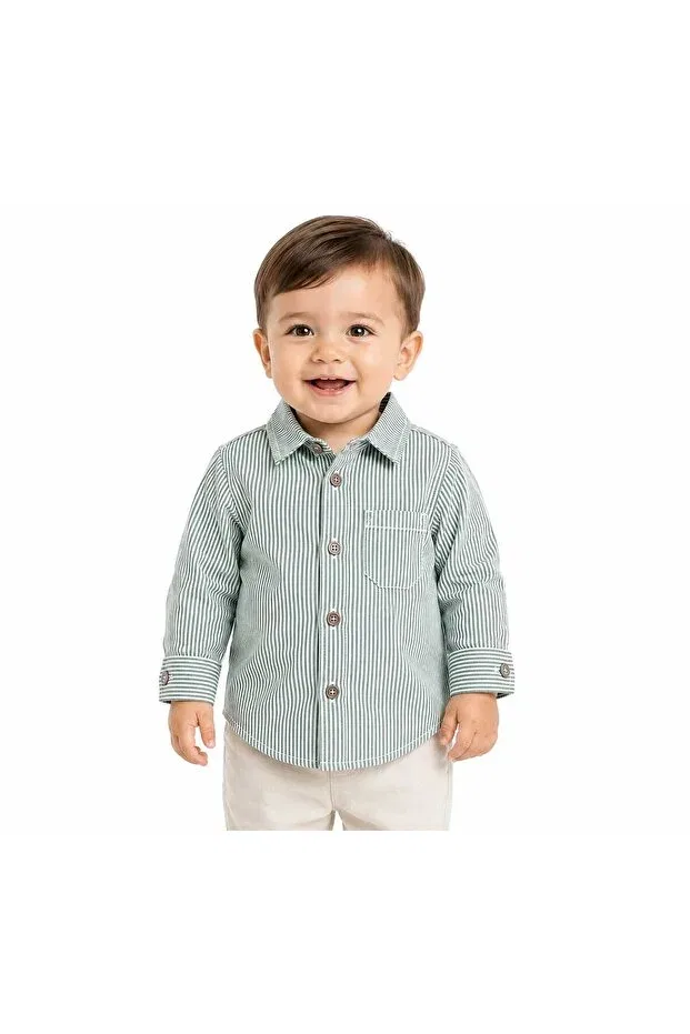 Детская рубашка для мальчиков с длинным рукавом Isis baby boy striped shirt Outlet, Green — фото 2
