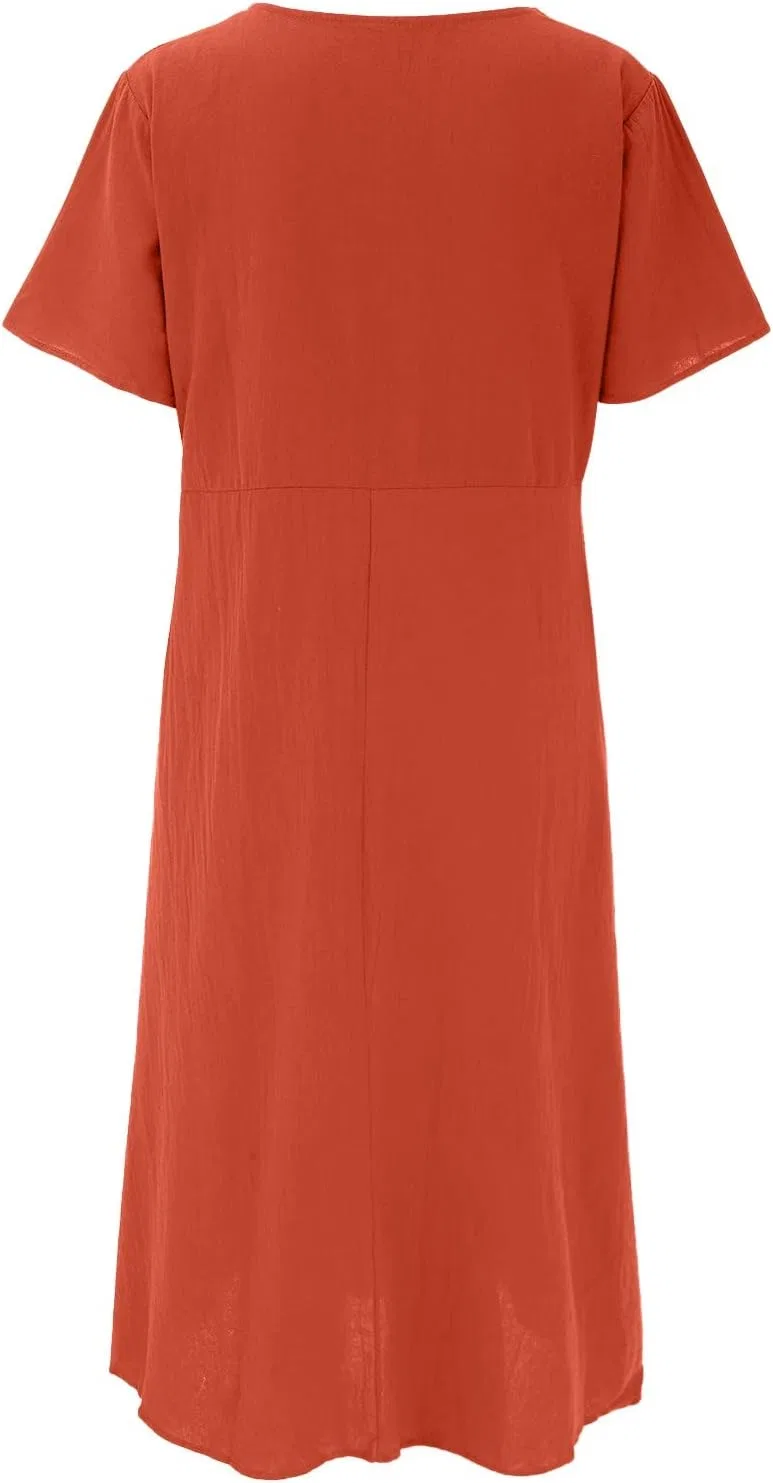 Женское летнее платье макси свободного кроя Cotton Linen, Orange — фото 4