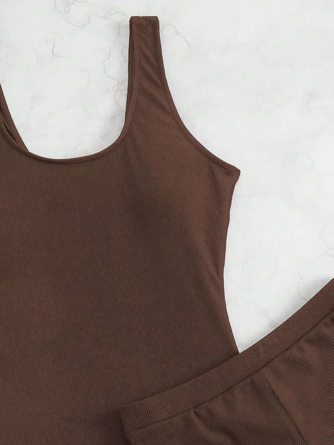 Женский монокини с шортами Backless Casual, Coffee Brown — фото 4