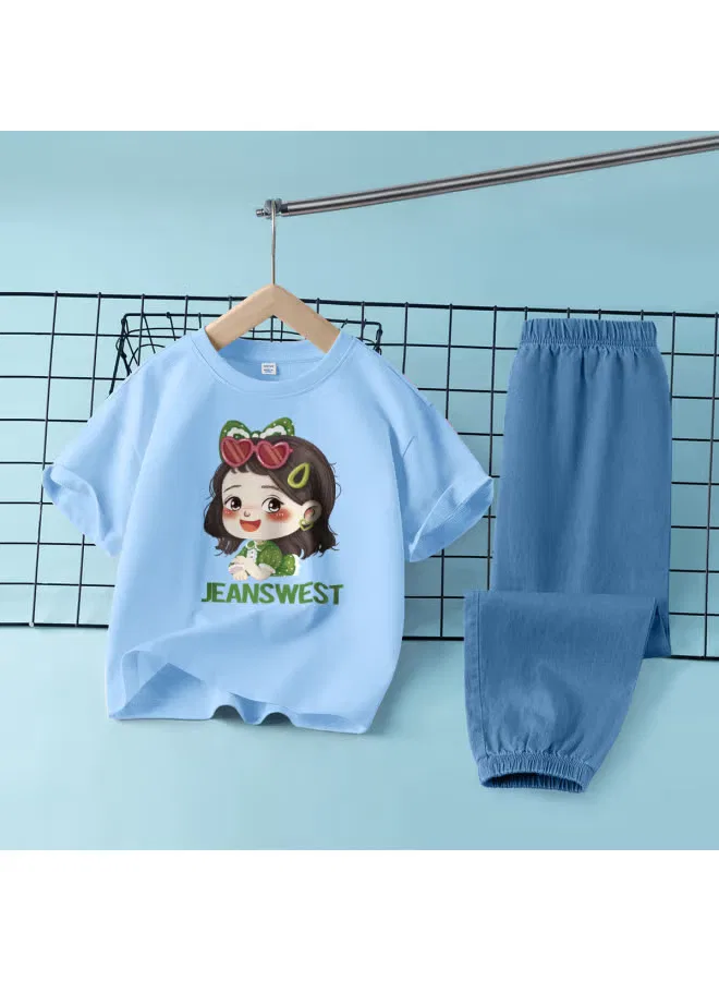 Jeanswest Комплект для девочки с коротким рукавом и брюками, синий — фото 2