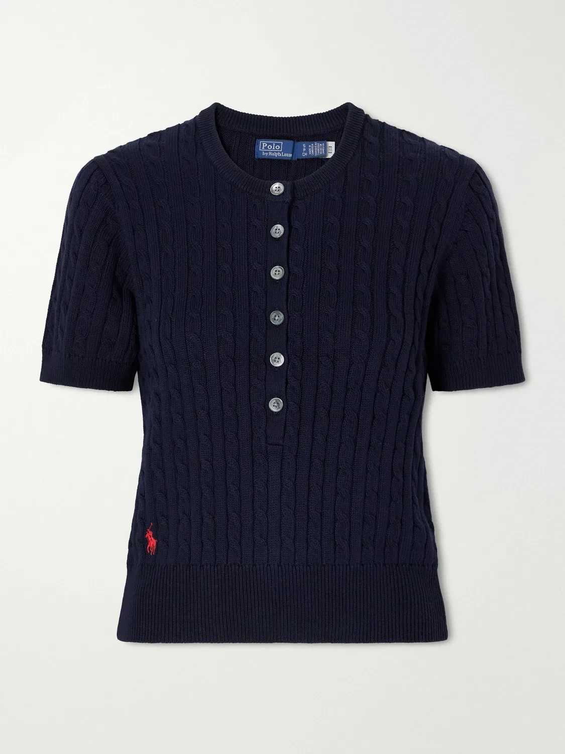 Свитер-хенли из хлопкового трикотажа в рубчик Polo Ralph Lauren, синий