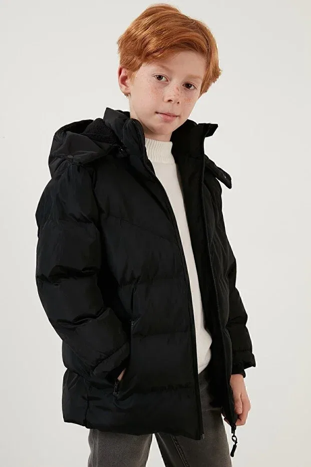 Детское зимнее пальто для девочек с капюшоном Lela, Black — фото 4