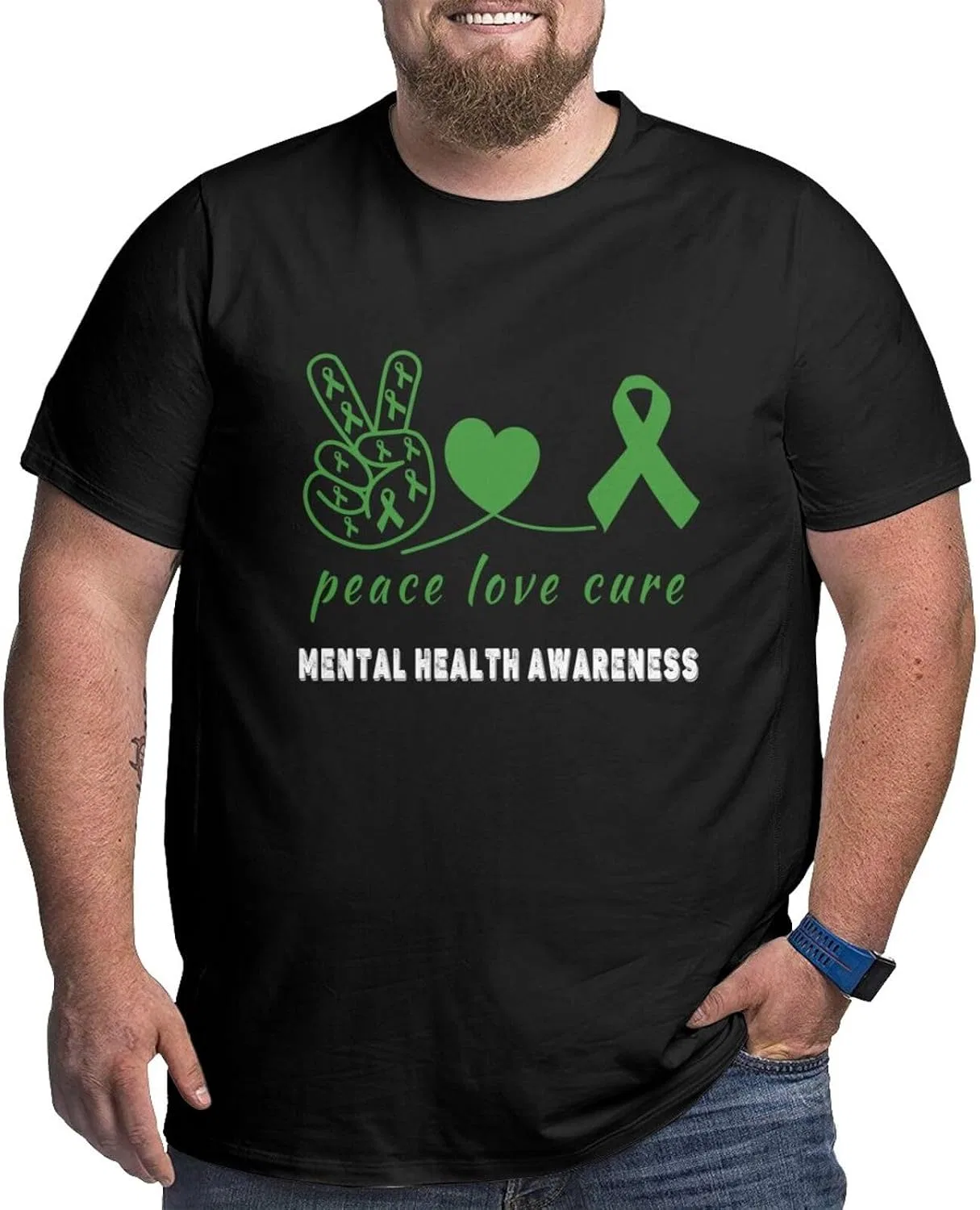 Мужская футболка с цветочным принтом Mental Health Awareness Peace Love Cure, Black