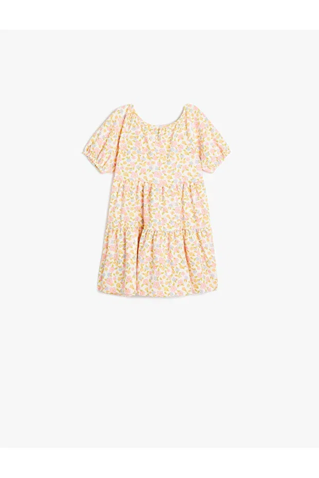Детское платье для девочек с принтом Balloon sleeves round neck floral print dress Koton, Ecru Patterned — фото 2