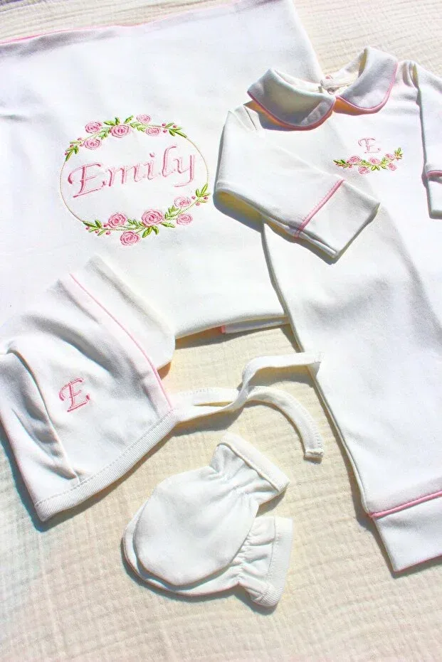 Детский комплект для новорожденных хлопковый Floral personalized Babiesfirst, White