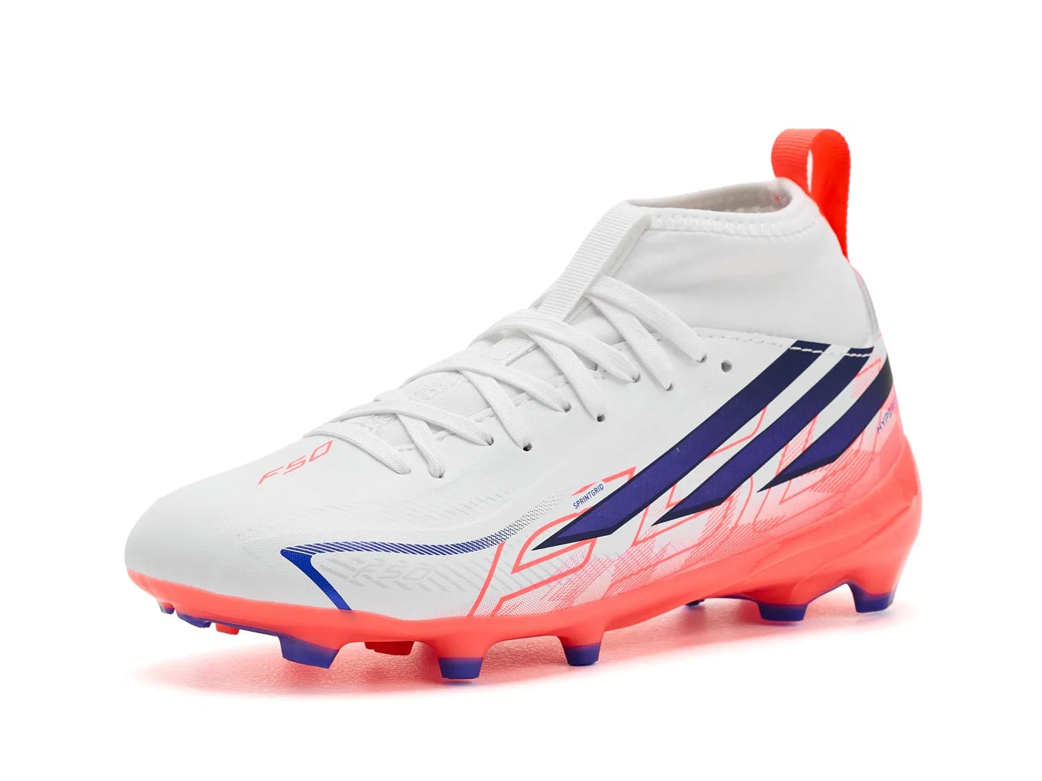 Бутсы F50 Hyperfast League Mid Firm Ground (для малышей, маленьких и больших детей) Adidas Kids, White/Solar Purple/Solar Turbo — фото 2
