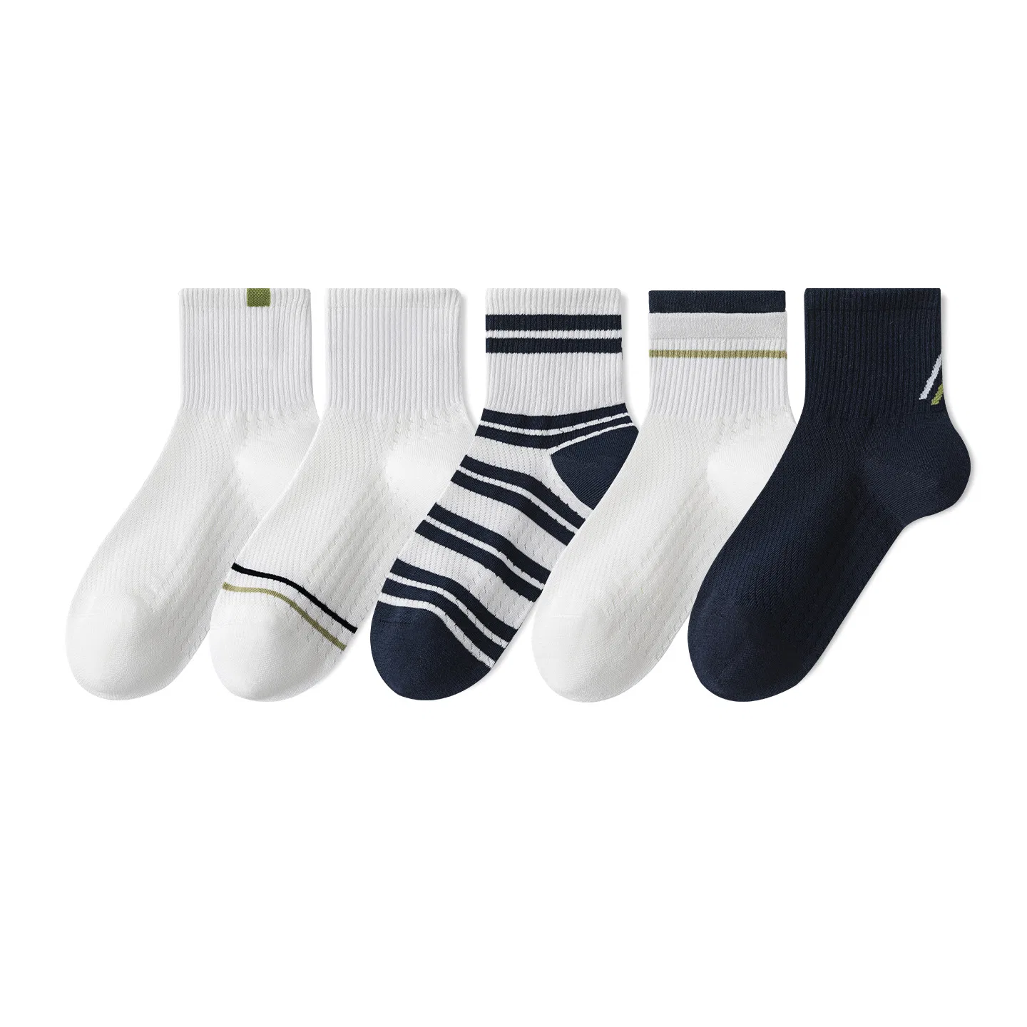 Детские носки с полосками MINISO, White Double Stripe+Navy Blue+White Green Logo+Stripes+Double Cuff