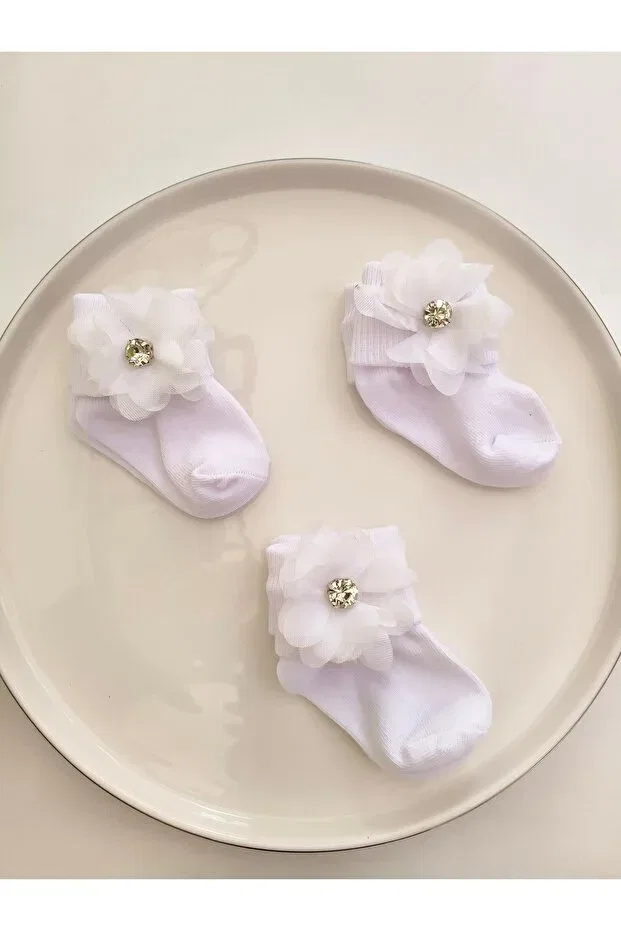 Детские носки для новорожденных с декором Minik Adimlar, White — фото 2