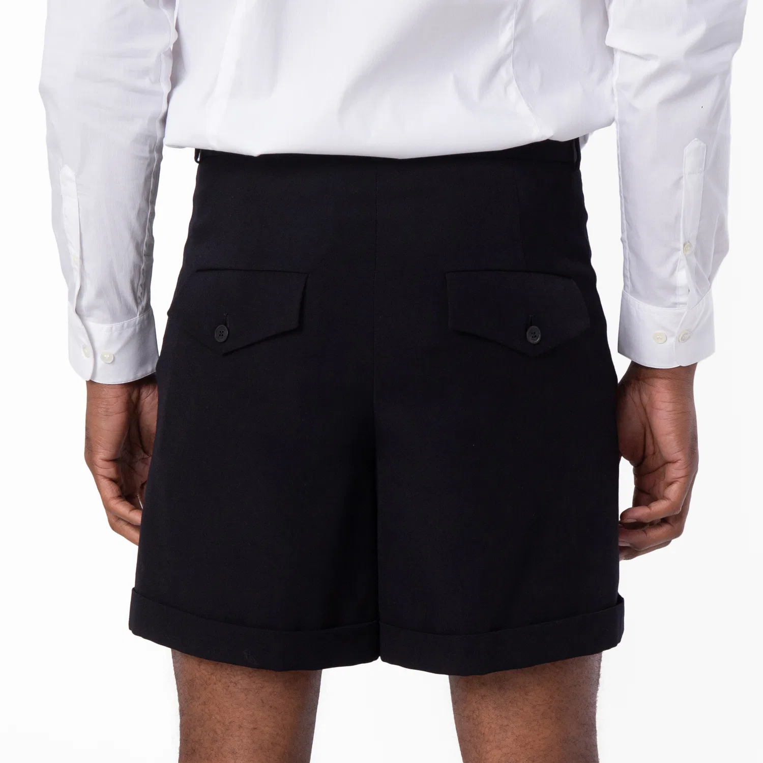 Шорты-бермуды с защипами Pleated Grain De Poudre Bermuda Shorts Balmain, Noir — фото 2