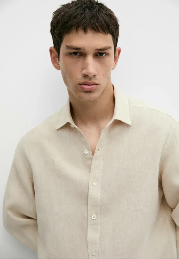 Рубашка из льна Marl Massimo Dutti, Beige, бежевый — фото 4