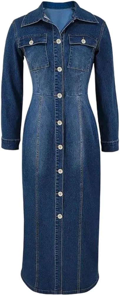 Женское джинсовое платье свободного кроя с поясом, Dark Blue
