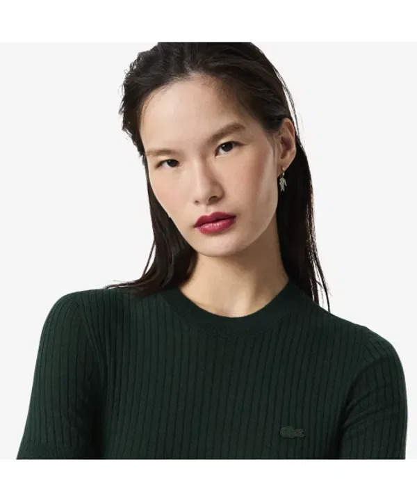 Свитер женский Lacoste из мериносовой шерсти, короткий рукав, бежевый — фото 2