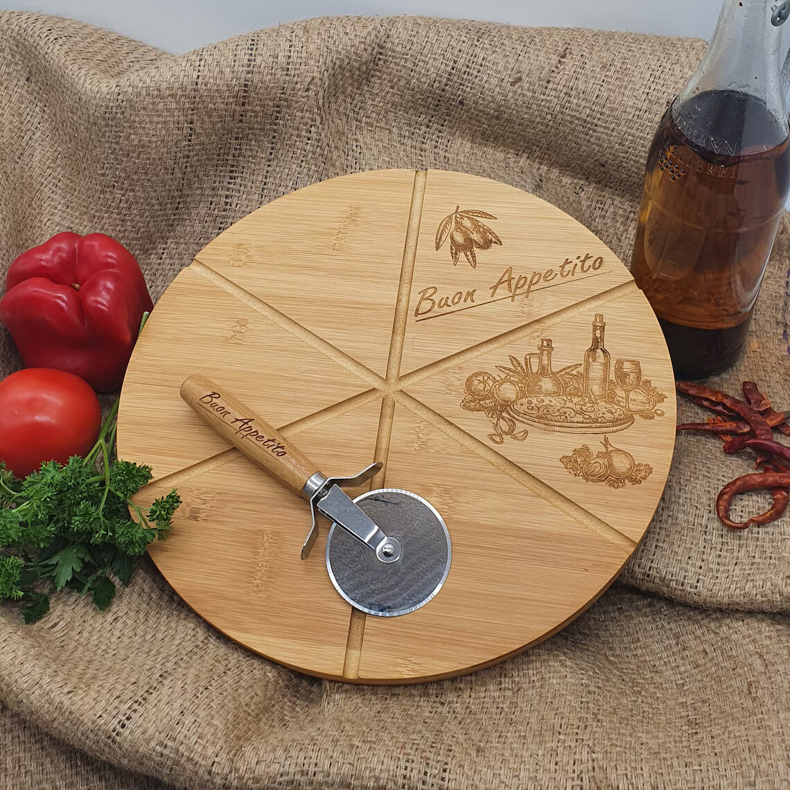 

Тарелка для пиццы из бамбукового дерева с ножом для пиццы, pizza