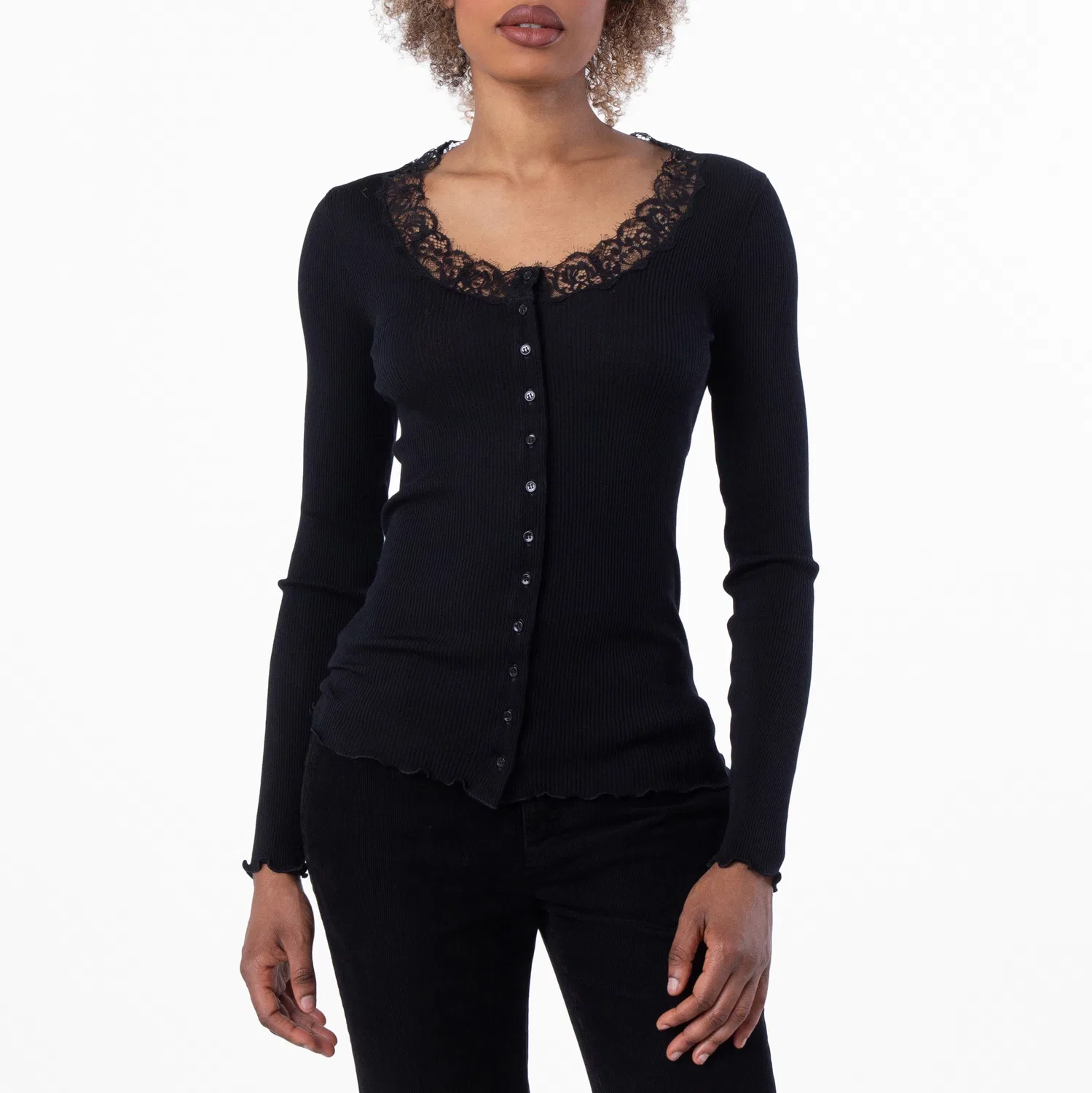 Женский кардиган с V-образным вырезом и кружевной отделкой Saint Laurent, Black