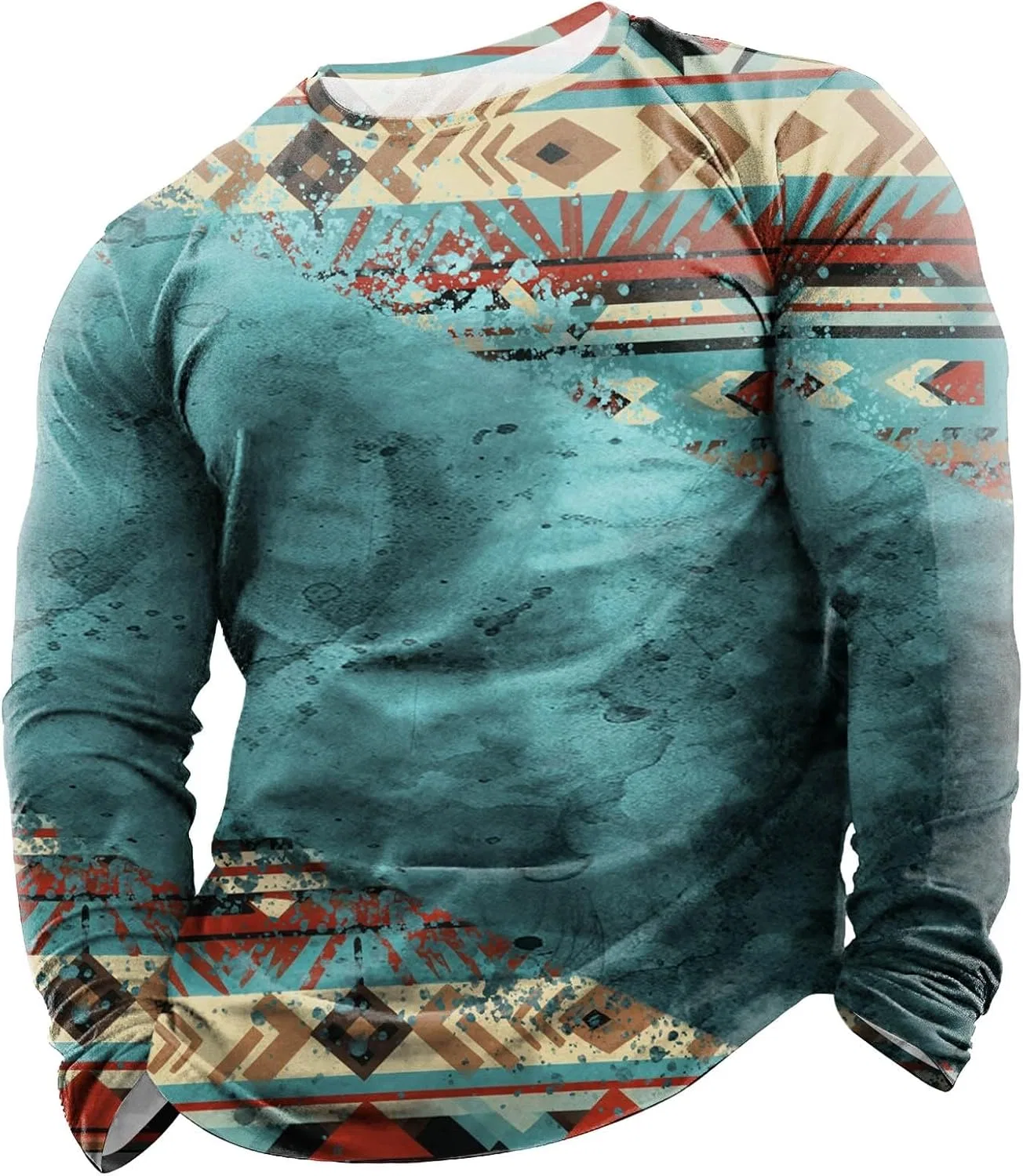 Мужская футболка с длинным рукавом с графическим принтом Western Aztec, Mint Green