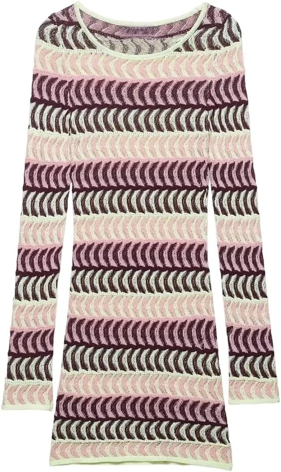 Женское трикотажное платье миди с круглым вырезом, Light Purple