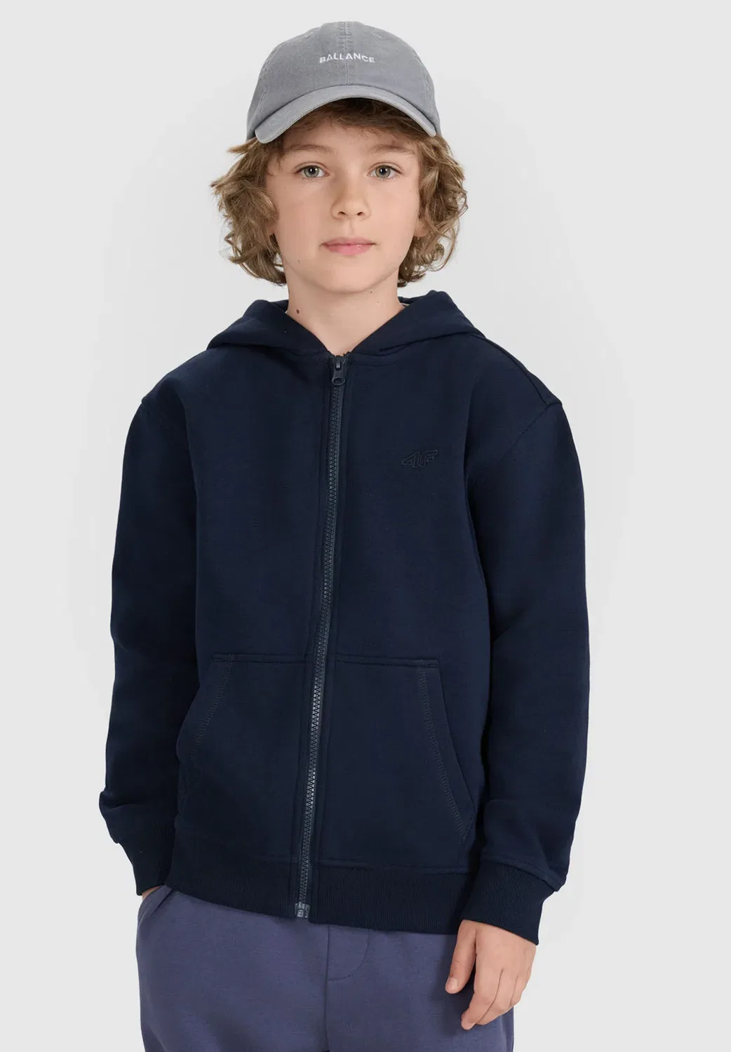 Bluza dresowa rozpinana z kapturem chłopięca - szara 122 (6-7 лат) - толстовка на молнии 4F, Navy — фото 2