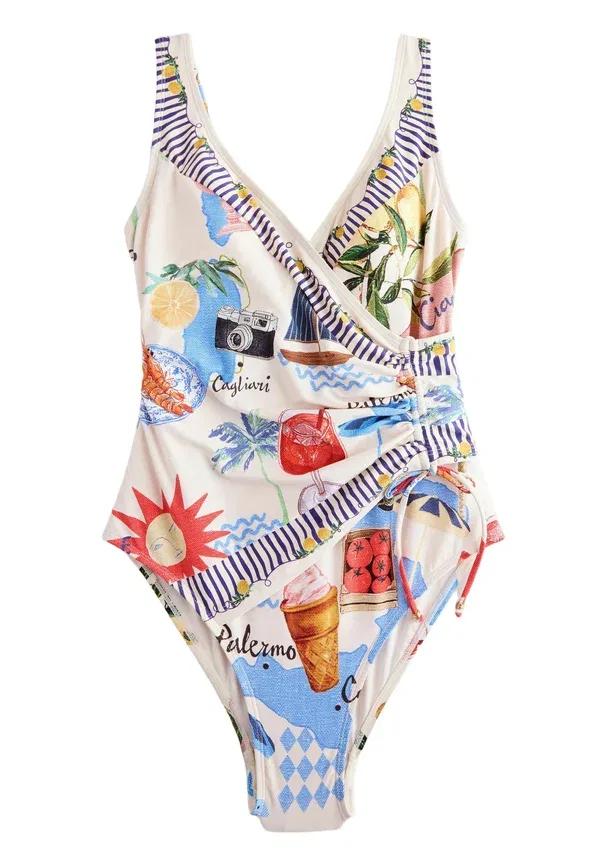 Купальник с принтом Bright floral shape enhancing swimsuit Next, Cream Red Map Print, красный — фото 4