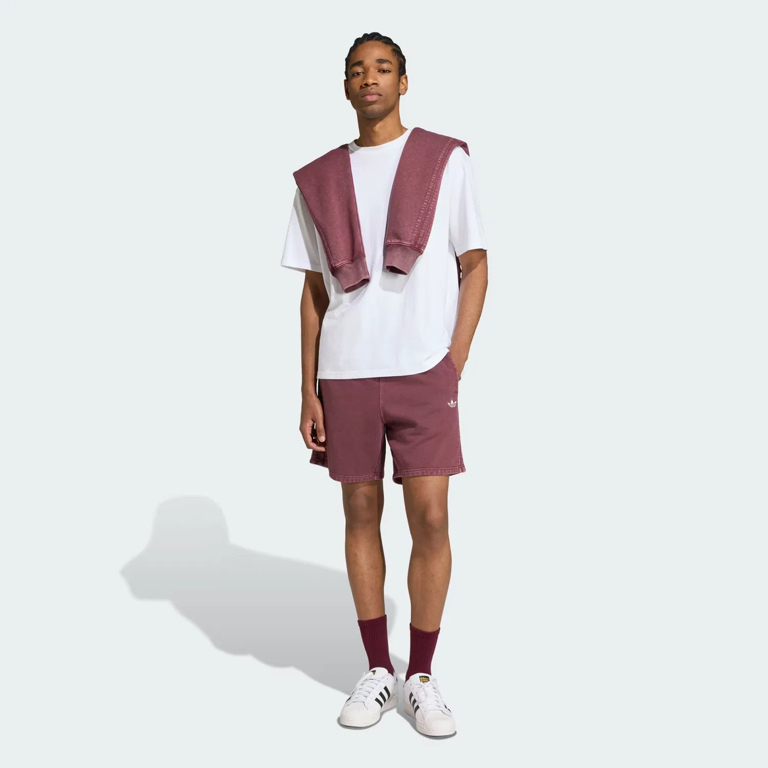 Мужские шорты из флиса Trefoil Essentials Washed 7-Inch Adidas Originals, бордовый — фото 3