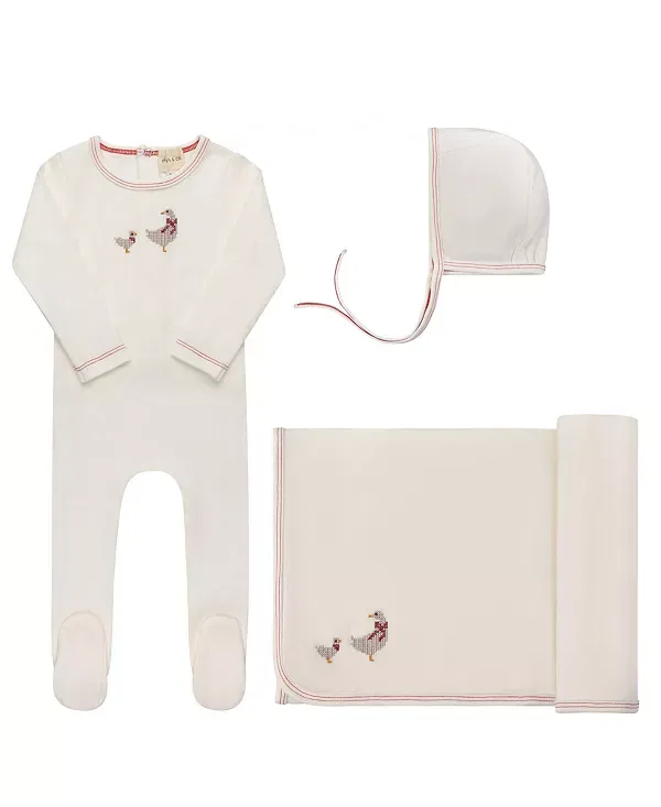 Детский комплект для новорожденных с вышивкой Cross Stitch Duckling Collection Ely'S & Co., Ivory/Pink
