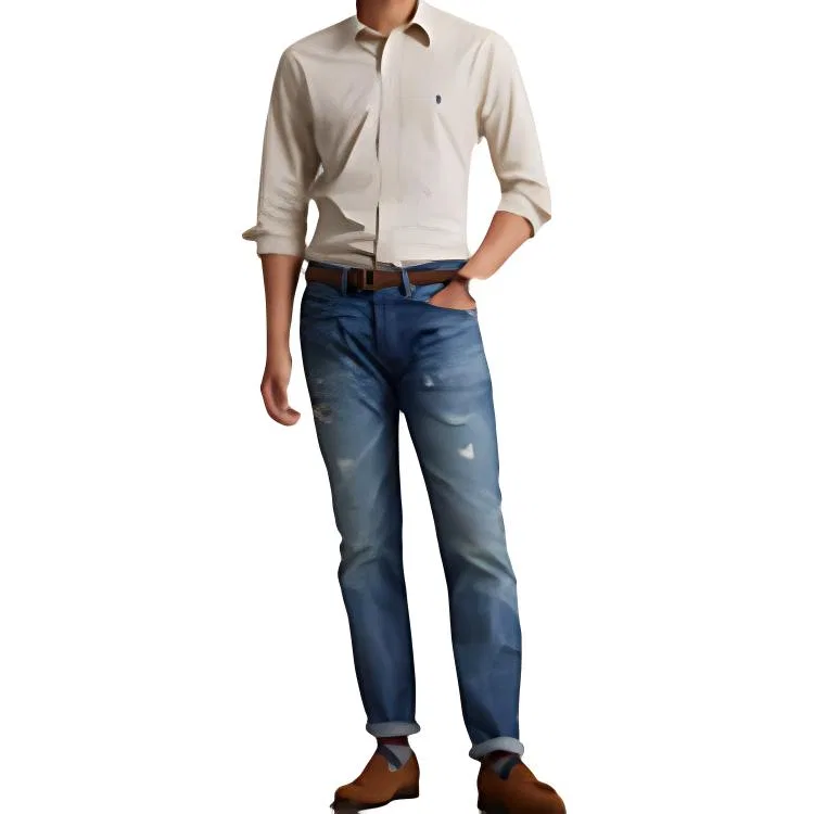 Мужская классическая рубашка Beige & White Polo Ralph Lauren — фото 4