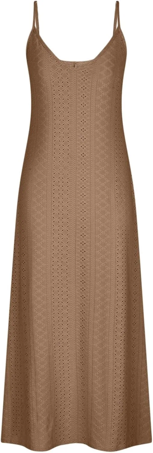 Женское летнее макси-платье с кружевной отделкой, Khaki — фото 2