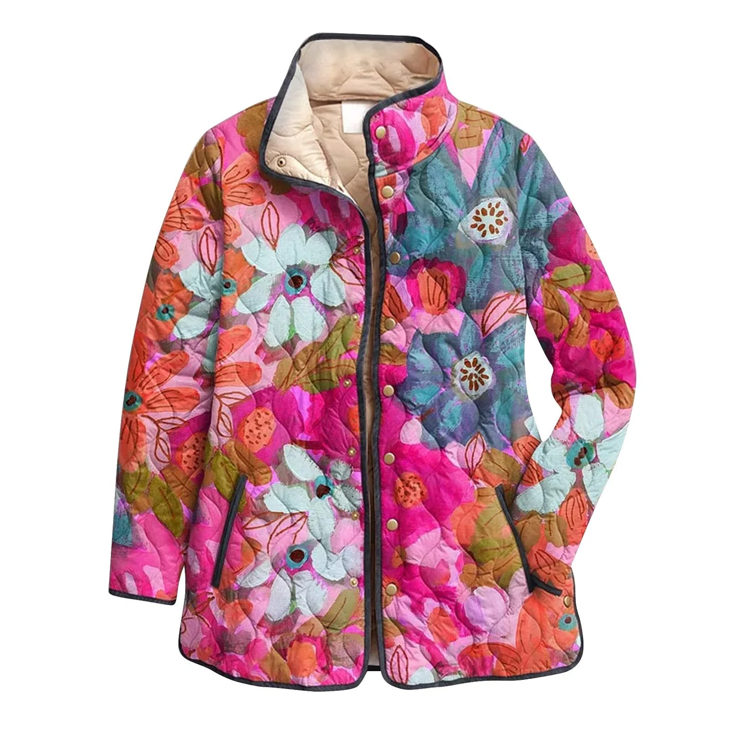 Женская свободная куртка с принтом флорал Boho, Rosa acceso