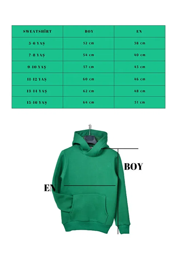 Детское худи с принтом Unisex kids green hooded 3 string thick fleece sweatshirt Kidspitircik, Green — фото 2