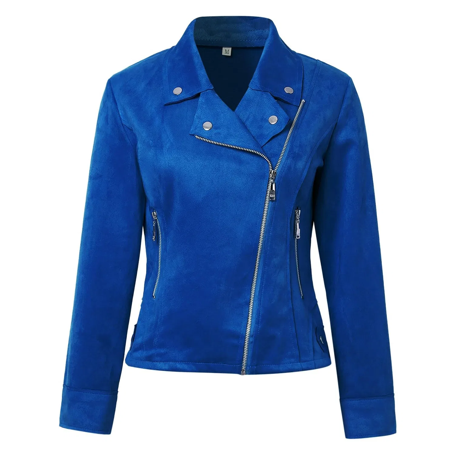 Женская куртка-косуха из экокожи с молнией, модель Motorcycle Jacket, blue — фото 3